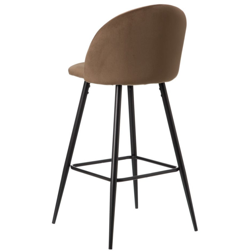 Tabouret de bar moderne avec dossier en Velours Marron Métal Noir Bravira (Lot de 2) - 4