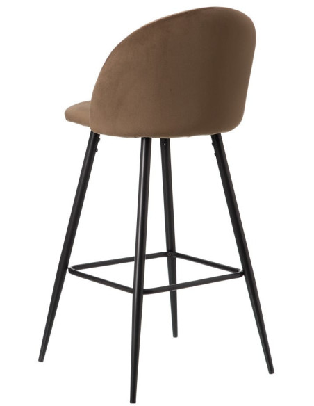 Tabouret de bar moderne avec dossier en Velours Marron Métal Noir Bravira (Lot de 2) - 4