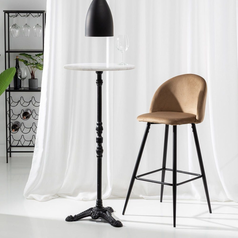 Tabouret de bar moderne avec dossier en Velours Marron Métal Noir Bravira (Lot de 2) - 10