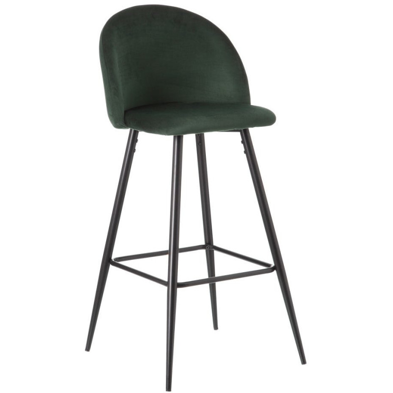 Tabouret de bar moderne avec dossier en Velours Vert foncé Métal Noir Bravira (Lot de 2) - 1