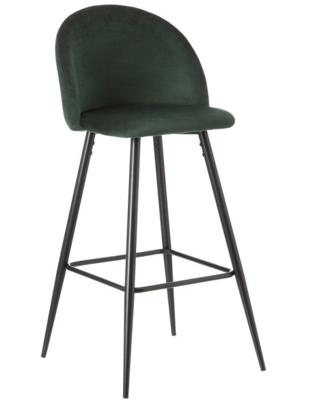 Tabouret de bar moderne avec dossier en Velours Vert foncé Métal Noir Bravira (Lot de 2) - 1