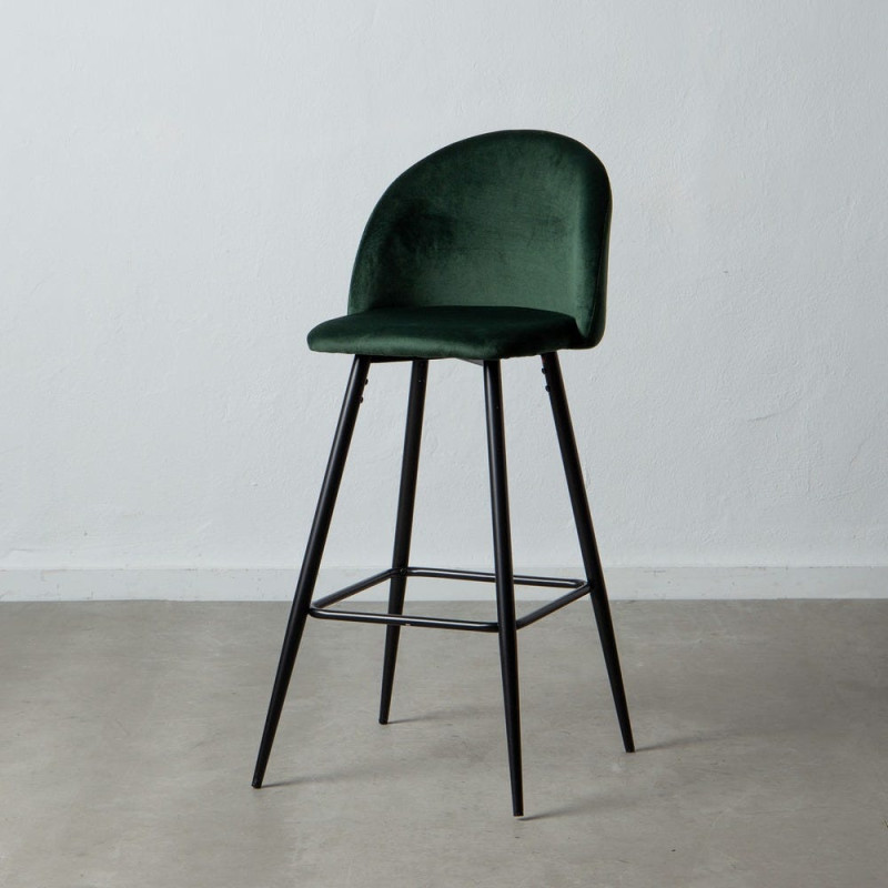 Tabouret de bar moderne avec dossier en Velours Vert foncé Métal Noir Bravira (Lot de 2) - 2
