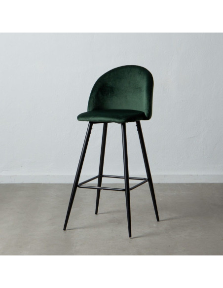 Tabouret de bar moderne avec dossier en Velours Vert foncé Métal Noir Bravira (Lot de 2) - 2