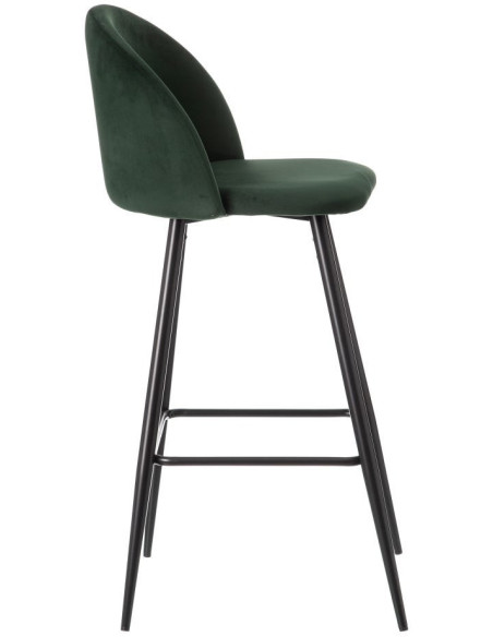 Tabouret de bar moderne avec dossier en Velours Vert foncé Métal Noir Bravira (Lot de 2) - 3