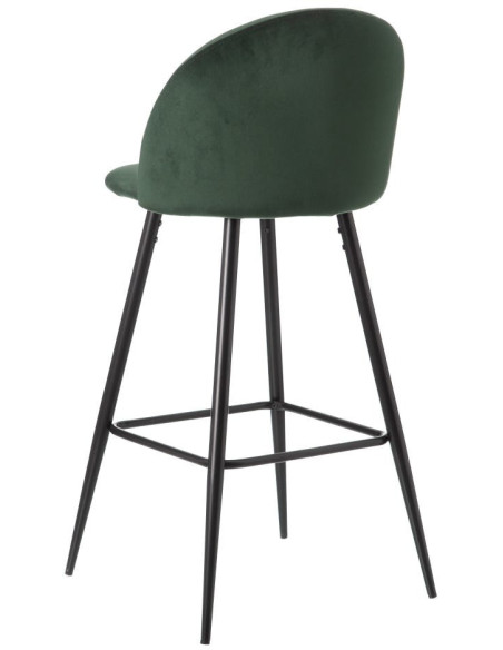 Tabouret de bar moderne avec dossier en Velours Vert foncé Métal Noir Bravira (Lot de 2) - 4