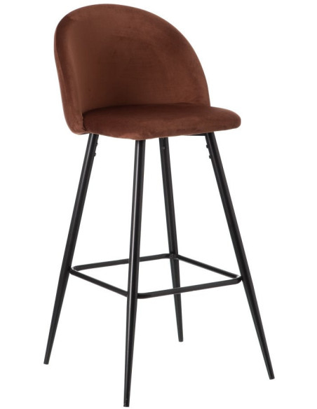 Tabouret de bar moderne avec dossier en Velours Terracotta Métal Noir Bravira (Lot de 2) - 1
