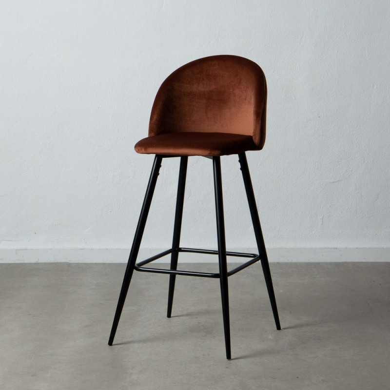 Tabouret de bar moderne avec dossier en Velours Terracotta Métal Noir Bravira (Lot de 2) - 2