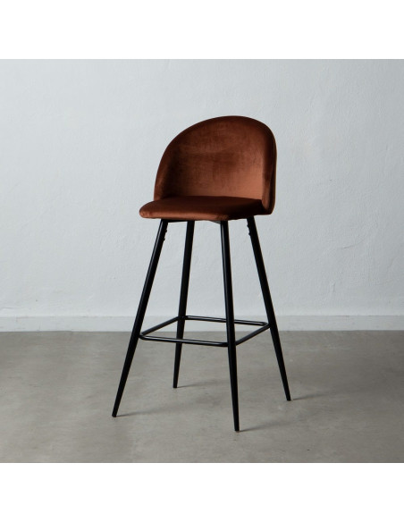 Tabouret de bar moderne avec dossier en Velours Terracotta Métal Noir Bravira (Lot de 2) - 2
