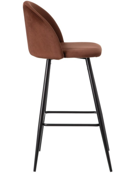 Tabouret de bar moderne avec dossier en Velours Terracotta Métal Noir Bravira (Lot de 2) - 3