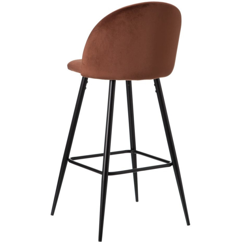 Tabouret de bar moderne avec dossier en Velours Terracotta Métal Noir Bravira (Lot de 2) - 4