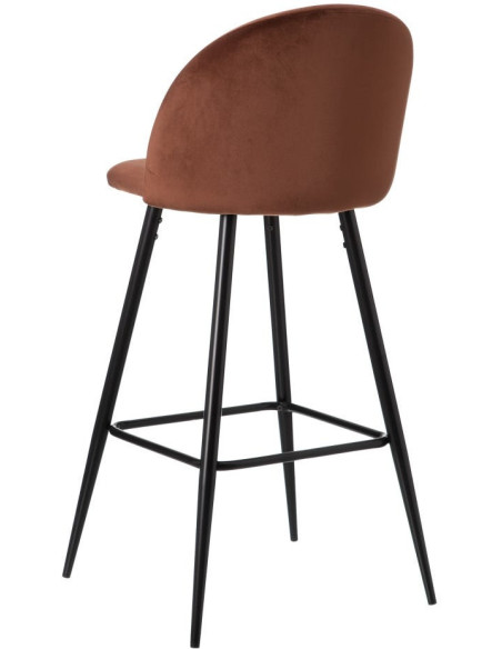 Tabouret de bar moderne avec dossier en Velours Terracotta Métal Noir Bravira (Lot de 2) - 4