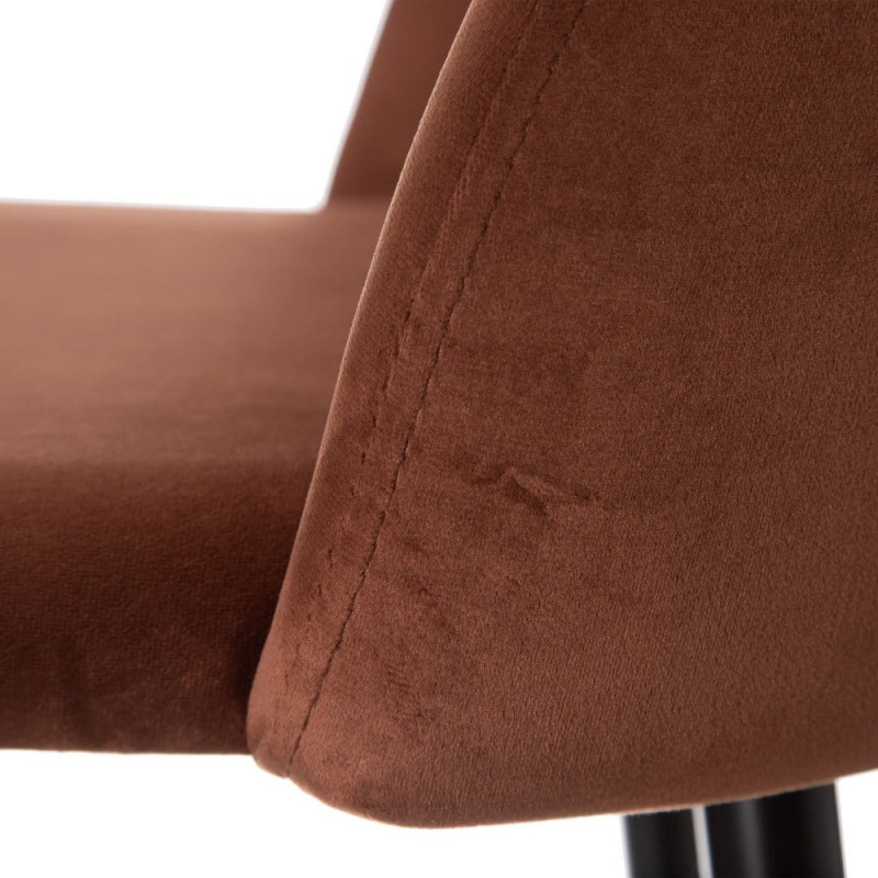Tabouret de bar moderne avec dossier en Velours Terracotta Métal Noir Bravira (Lot de 2) - 5