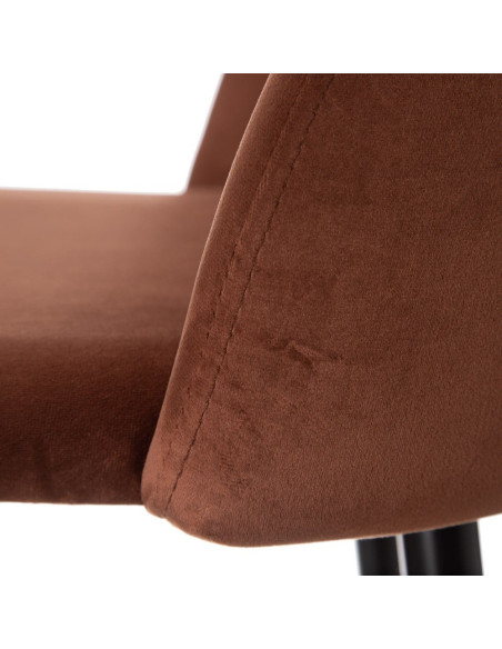 Tabouret de bar moderne avec dossier en Velours Terracotta Métal Noir Bravira (Lot de 2) - 5