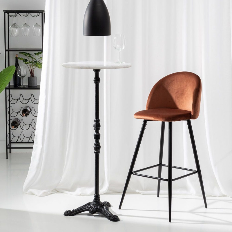 Tabouret de bar moderne avec dossier en Velours Terracotta Métal Noir Bravira (Lot de 2) - 10