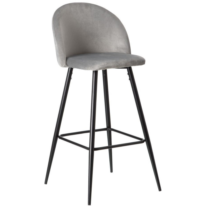Tabouret de bar moderne avec dossier en Velours Gris Métal Noir Bravira (Lot de 2) - 1