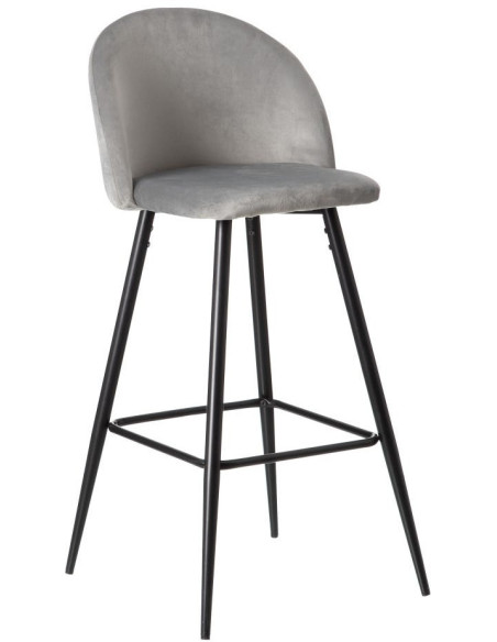 Tabouret de bar moderne avec dossier en Velours Gris Métal Noir Bravira (Lot de 2) - 1