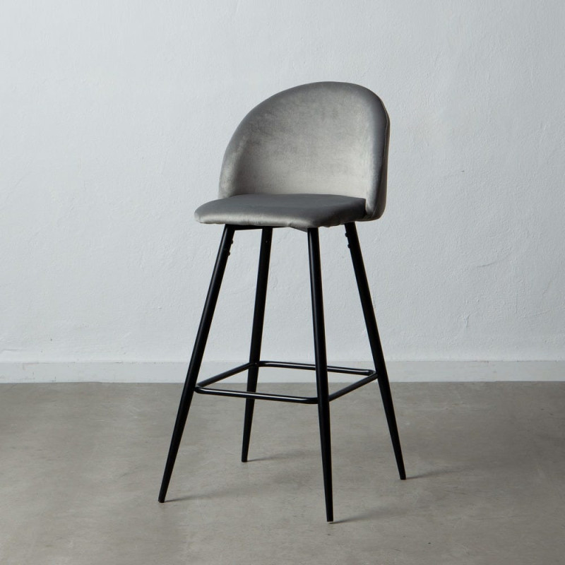 Tabouret de bar moderne avec dossier en Velours Gris Métal Noir Bravira (Lot de 2) - 2