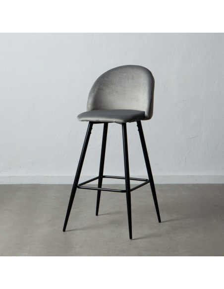 Tabouret de bar moderne avec dossier en Velours Gris Métal Noir Bravira (Lot de 2) - 2