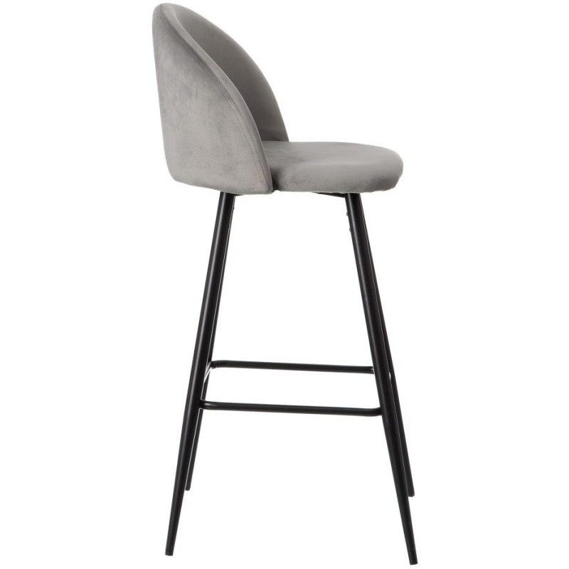 Tabouret de bar moderne avec dossier en Velours Gris Métal Noir Bravira (Lot de 2) - 3