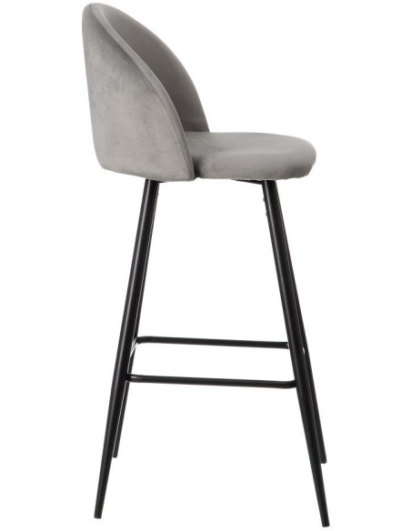 Tabouret de bar moderne avec dossier en Velours Gris Métal Noir Bravira (Lot de 2) - 3