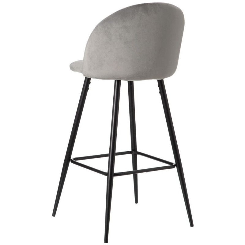 Tabouret de bar moderne avec dossier en Velours Gris Métal Noir Bravira (Lot de 2) - 4