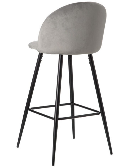 Tabouret de bar moderne avec dossier en Velours Gris Métal Noir Bravira (Lot de 2) - 4