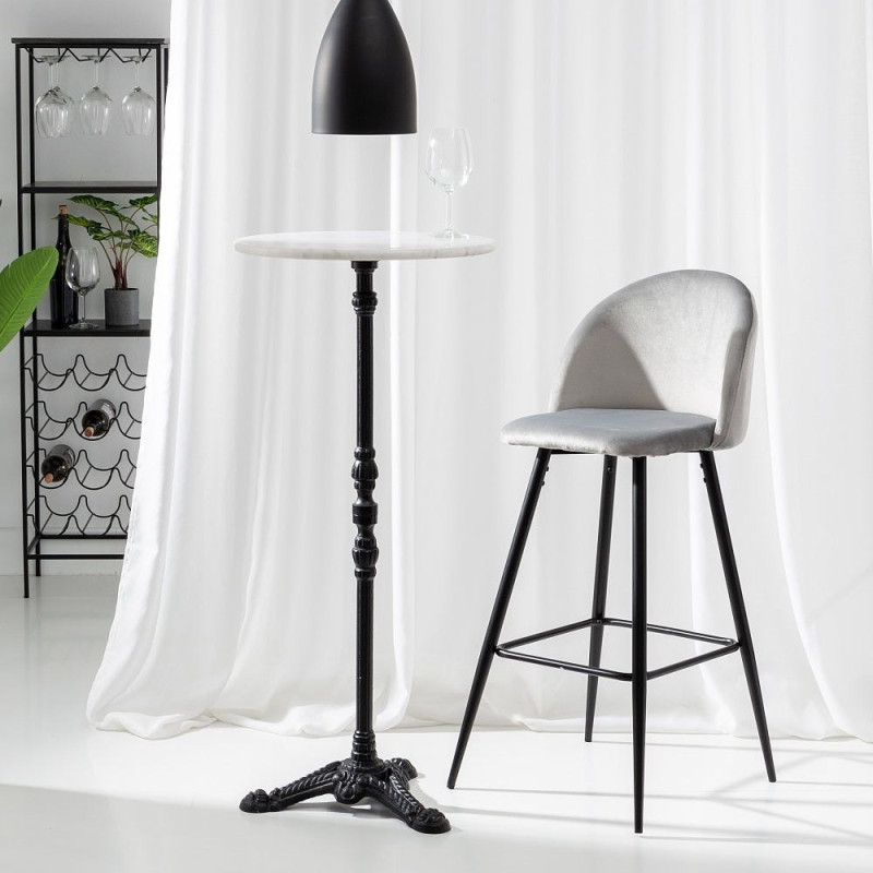 Tabouret de bar moderne avec dossier en Velours Gris Métal Noir Bravira (Lot de 2) - 10