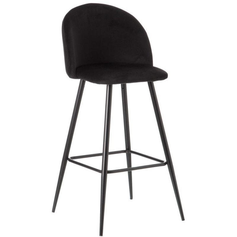 Tabouret de bar moderne avec dossier en Velours Noir Métal Noir Bravira (Lot de 2) - 1