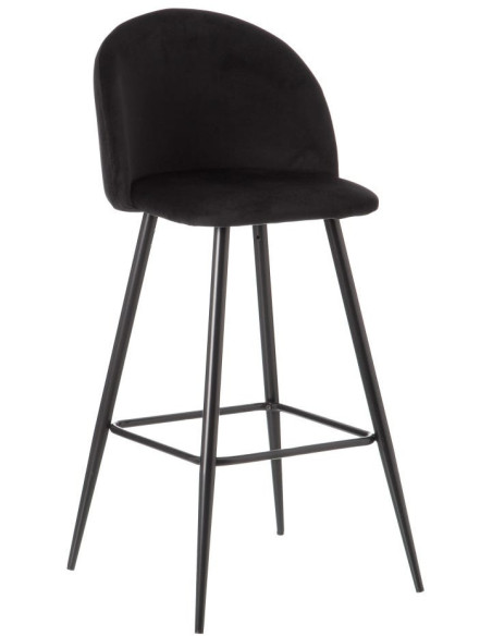 Tabouret de bar moderne avec dossier en Velours Noir Métal Noir Bravira (Lot de 2) - 1