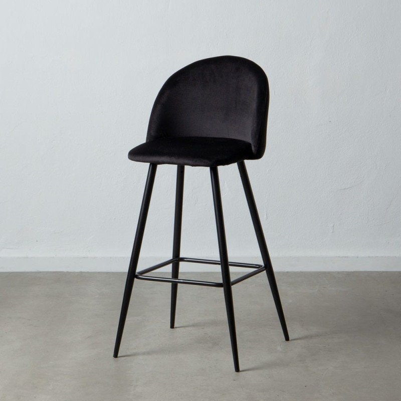 Tabouret de bar moderne avec dossier en Velours Noir Métal Noir Bravira (Lot de 2) - 2