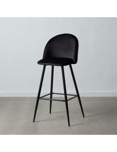 Tabouret de bar moderne avec dossier en Velours Noir Métal Noir Bravira (Lot de 2) - 2