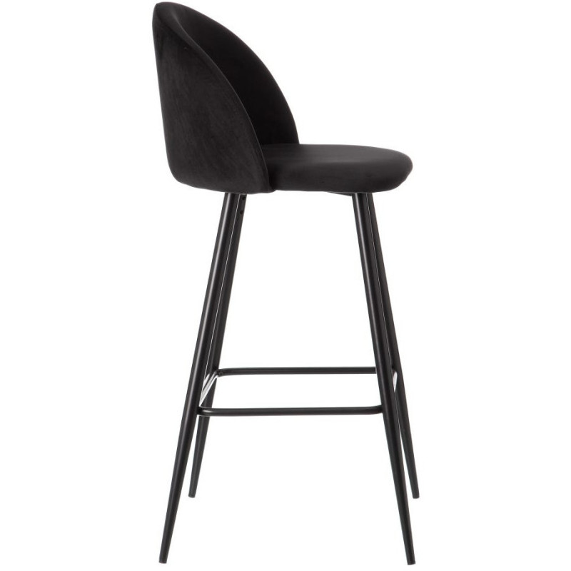 Tabouret de bar moderne avec dossier en Velours Noir Métal Noir Bravira (Lot de 2) - 3