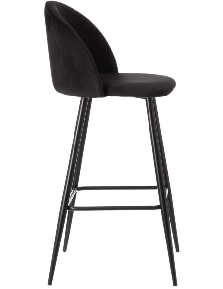 Tabouret de bar moderne avec dossier en Velours Noir Métal Noir Bravira (Lot de 2) - 3