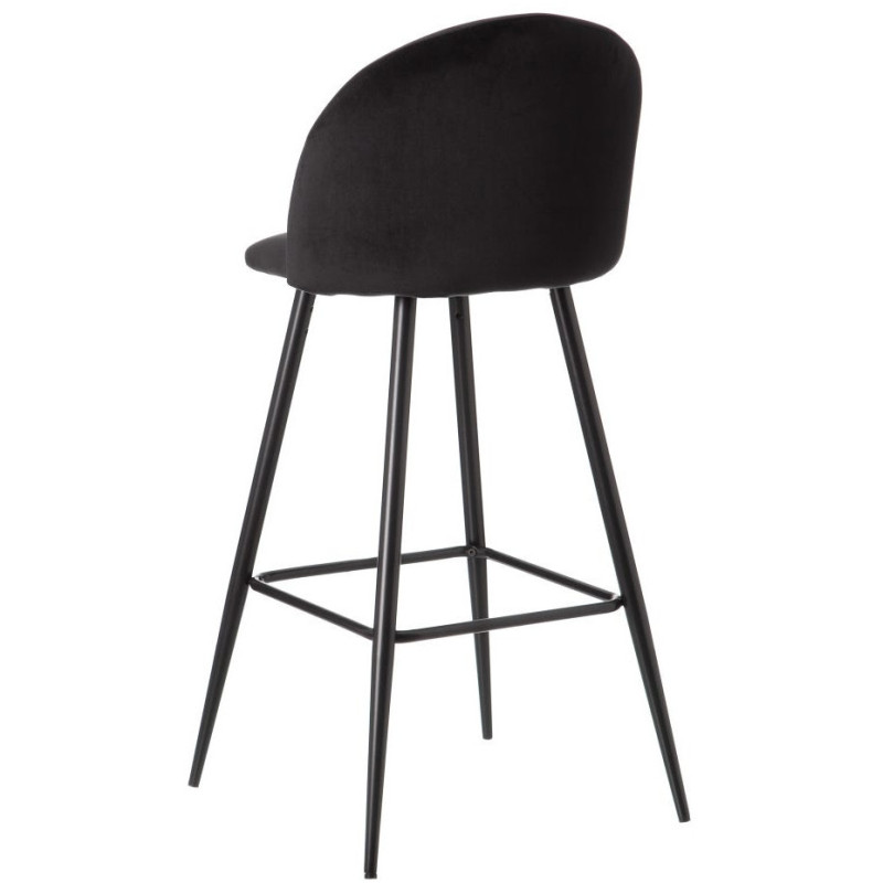 Tabouret de bar moderne avec dossier en Velours Noir Métal Noir Bravira (Lot de 2) - 4