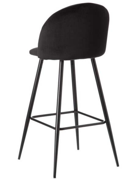 Tabouret de bar moderne avec dossier en Velours Noir Métal Noir Bravira (Lot de 2) - 4