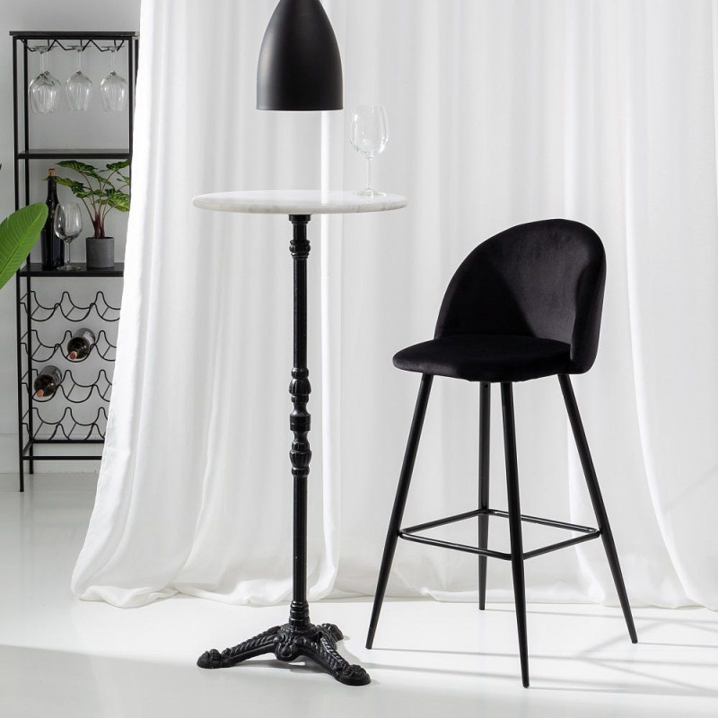 Tabouret de bar moderne avec dossier en Velours Noir Métal Noir Bravira (Lot de 2) - 10