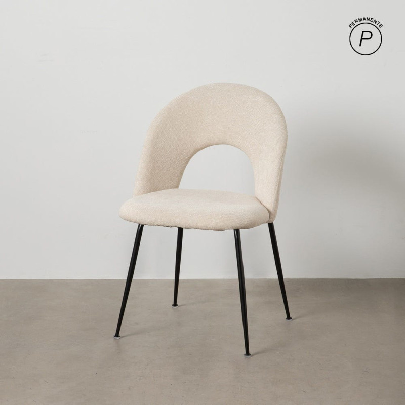 Chaise arrondie mid-century moderne en Tissu Blanc Métal Noir Bayani (Lot de 4) - 10