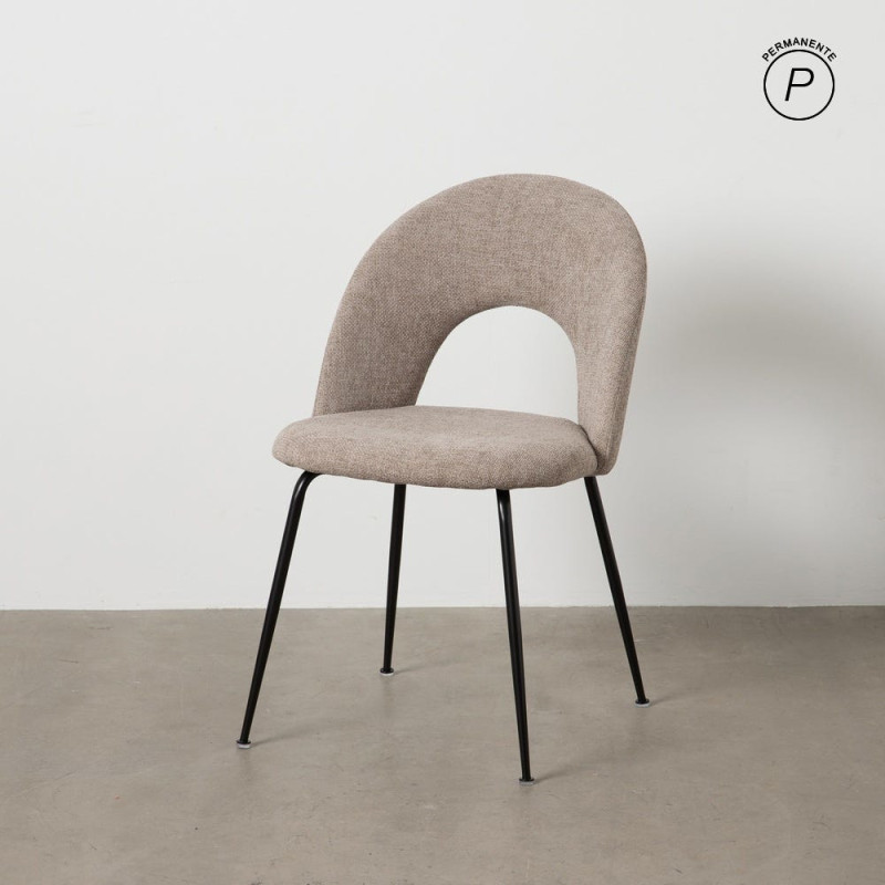 Chaise arrondie mid-century moderne en Tissu Taupe Métal Noir Bayani (Lot de 4) - 10