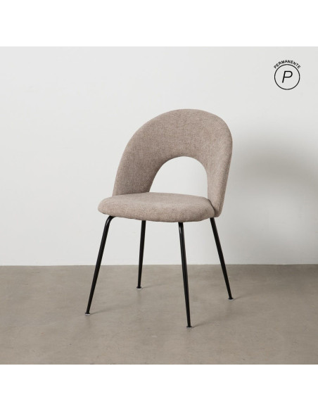 Chaise arrondie mid-century moderne en Tissu Taupe Métal Noir Bayani (Lot de 4) - 10