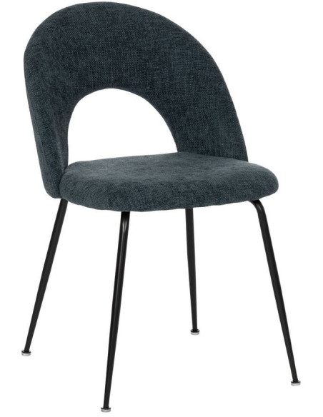 Chaise arrondie mid-century moderne en Tissu Bleu Métal Noir Bayani (Lot de 4) - 1