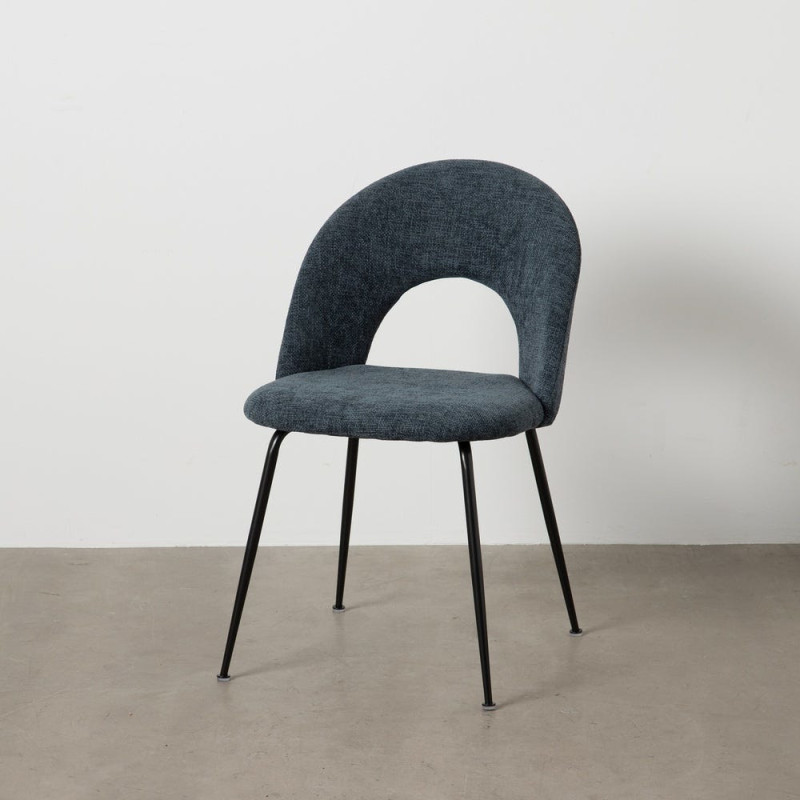 Chaise arrondie mid-century moderne en Tissu Bleu Métal Noir Bayani (Lot de 4) - 2