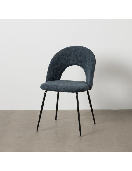 Chaise arrondie mid-century moderne en Tissu Bleu Métal Noir Bayani (Lot de 4) - 2