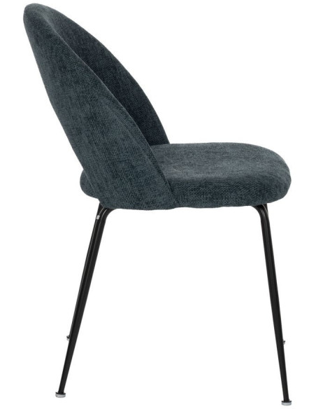 Chaise arrondie mid-century moderne en Tissu Bleu Métal Noir Bayani (Lot de 4) - 3