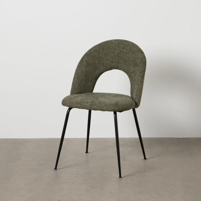 Chaise arrondie mid-century moderne en Tissu Vert Métal Noir Bayani (Lot de 4) - 10