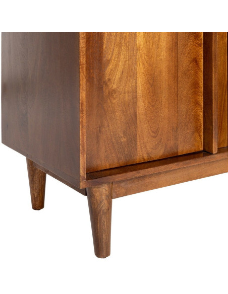 Grand Buffet Vaisselier mid-century moderne Haut 5 portes 3 tiroirs en Bois de manguier Marron Verre Transparent Garrel - 3