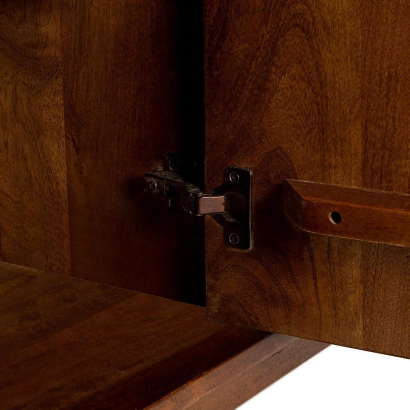 Grand Buffet Vaisselier mid-century moderne Haut 5 portes 3 tiroirs en Bois de manguier Marron Verre Transparent Garrel - 6