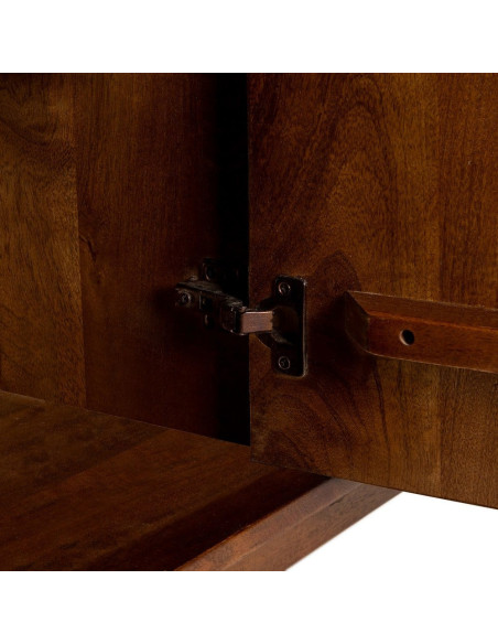 Grand Buffet Vaisselier mid-century moderne Haut 5 portes 3 tiroirs en Bois de manguier Marron Verre Transparent Garrel - 6