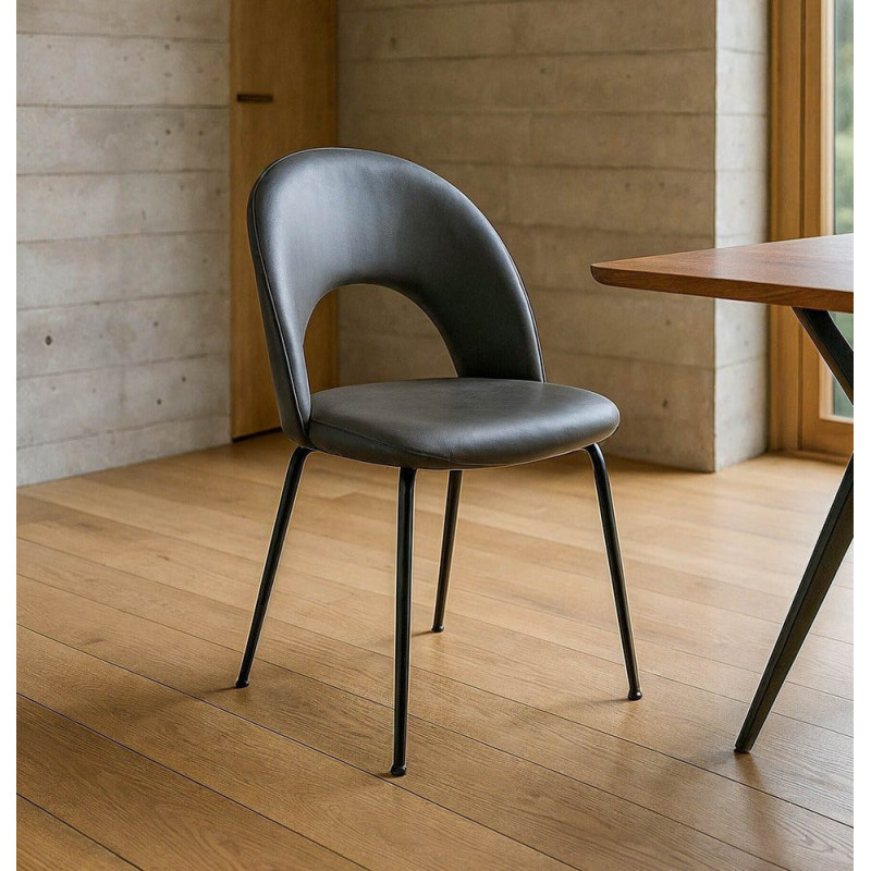 Chaise mid-century moderne en Polyuréthane Noir Métal Noir Bois MDF Enalya (Lot de 2) - 2