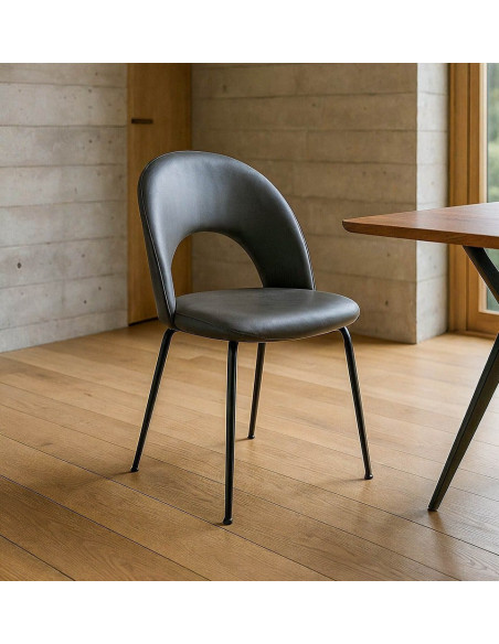 Chaise mid-century moderne en Polyuréthane Noir Métal Noir Bois MDF Enalya (Lot de 2) - 2