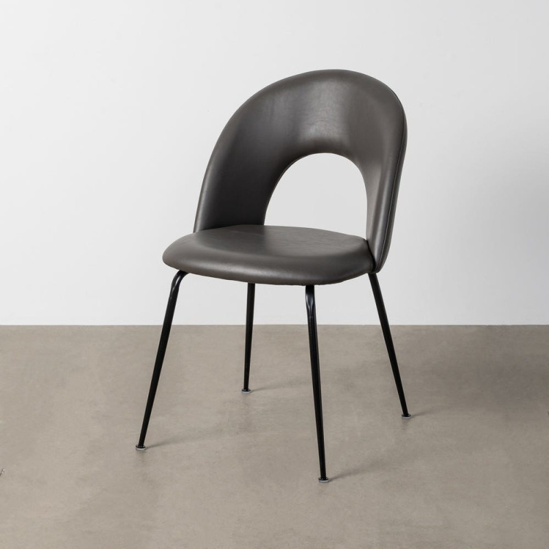 Chaise mid-century moderne en Polyuréthane Noir Métal Noir Bois MDF Enalya (Lot de 2) - 3